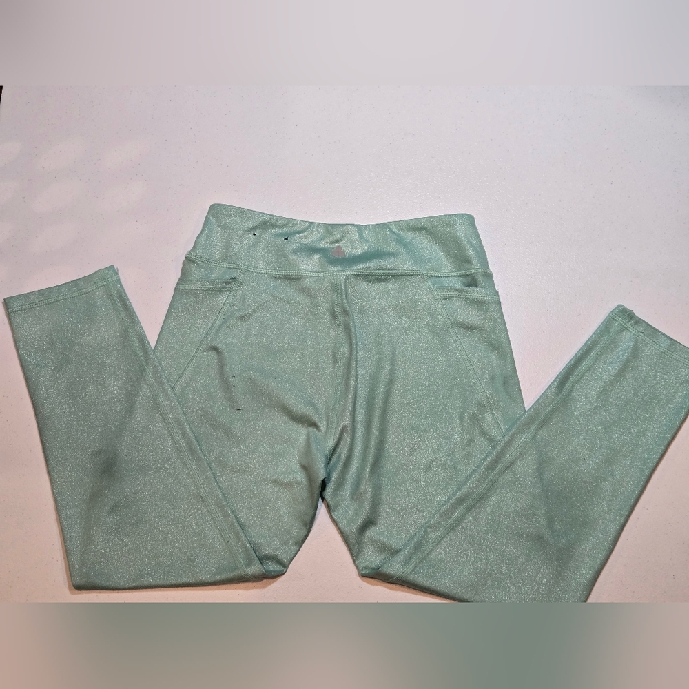 Girls XL Tek Gear Mint Green Shimmer Active Tank Bra And Bike Shorts Set - Picture 11 of 12